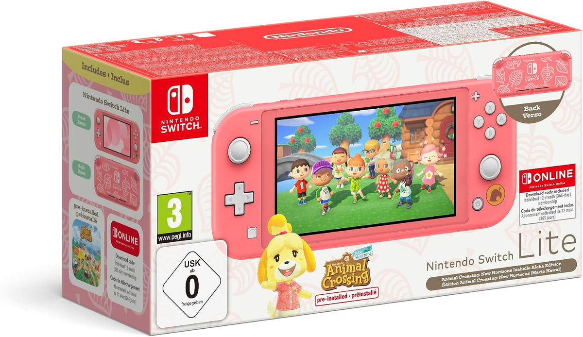 Nintendo Switch Lite - Consola Coral + Animal Crossing + 12 Meses NSO